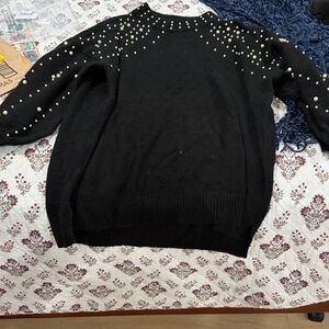 Francesca's Black Sweater with Pearl Accents